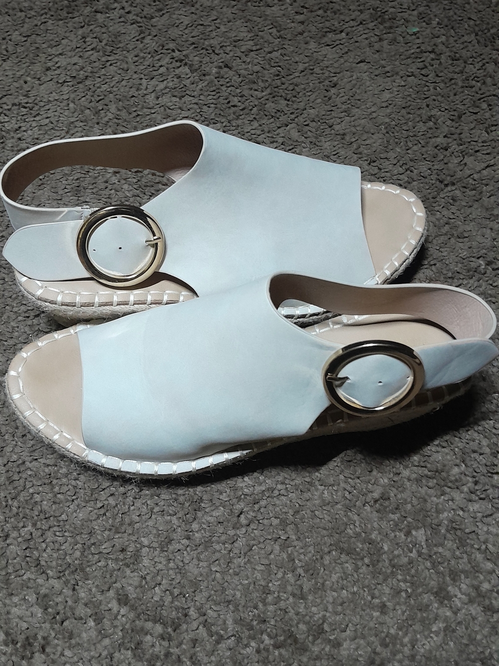 Catherine Malandrino White Espadrille Slide Sandals with Gold Buckle